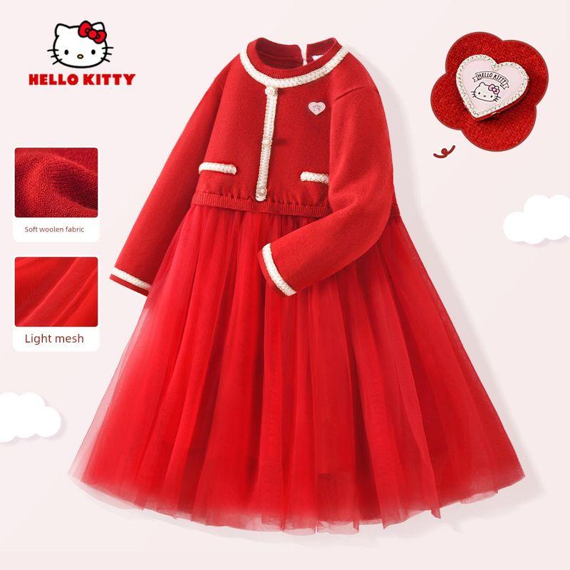 Hello Kitty New Year s Clothing for Girls, Children s Sweater, Big Kids  Red Sweater Dress, Zodiac Year Pomegranate Red 160