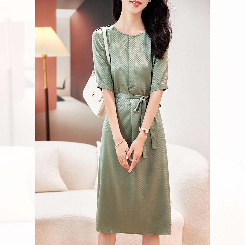 

Шелковое платье женское летнее большого размера легкая роскошь элегантное шелк тутовый средней длины юбка XXXL зелёный
