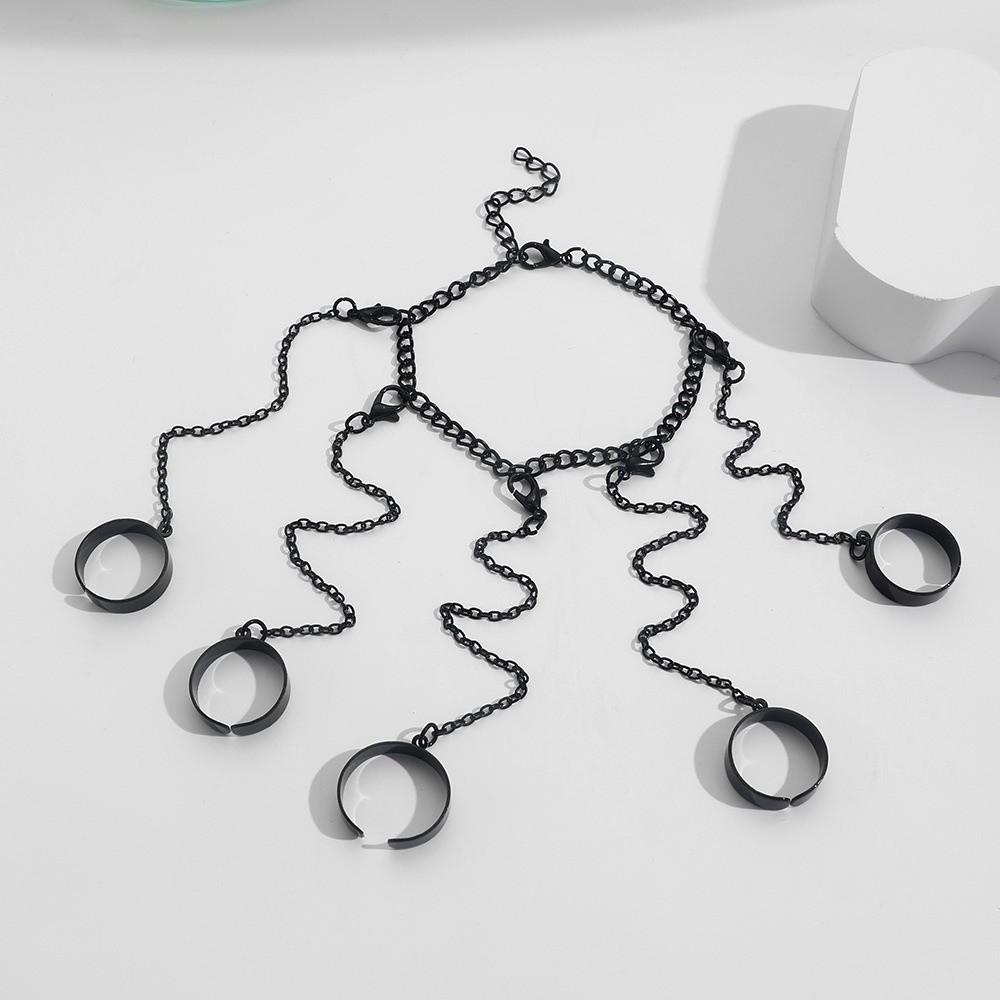 Detachable Punk Bracelet Ring Gothic Finger Chain Jewelry Ornament Wrist Bracelet Ring  Unisex