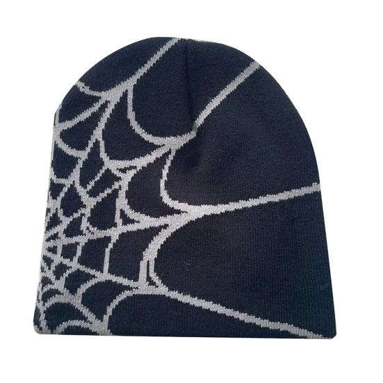 Unisex Knitting Hat Spider Web Pattern Jacquard Design Stretchy Fit Soft Hat Hiking Traveling Outdoors Warm Winter Hat