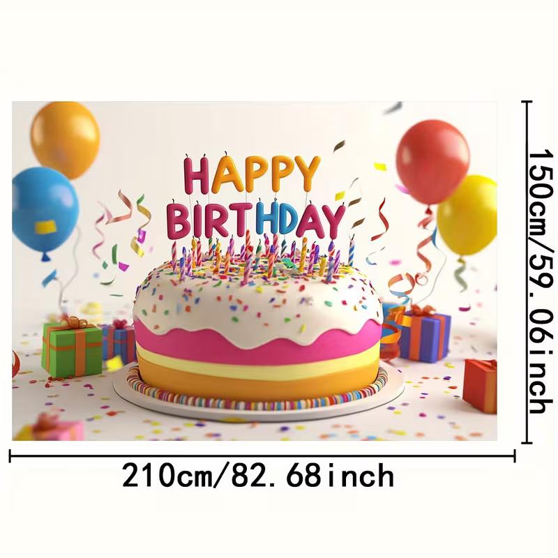 2D Alles Gute zum Geburtstag Kulisse, Kuchen Konfetti & Luftballons Foto Banner