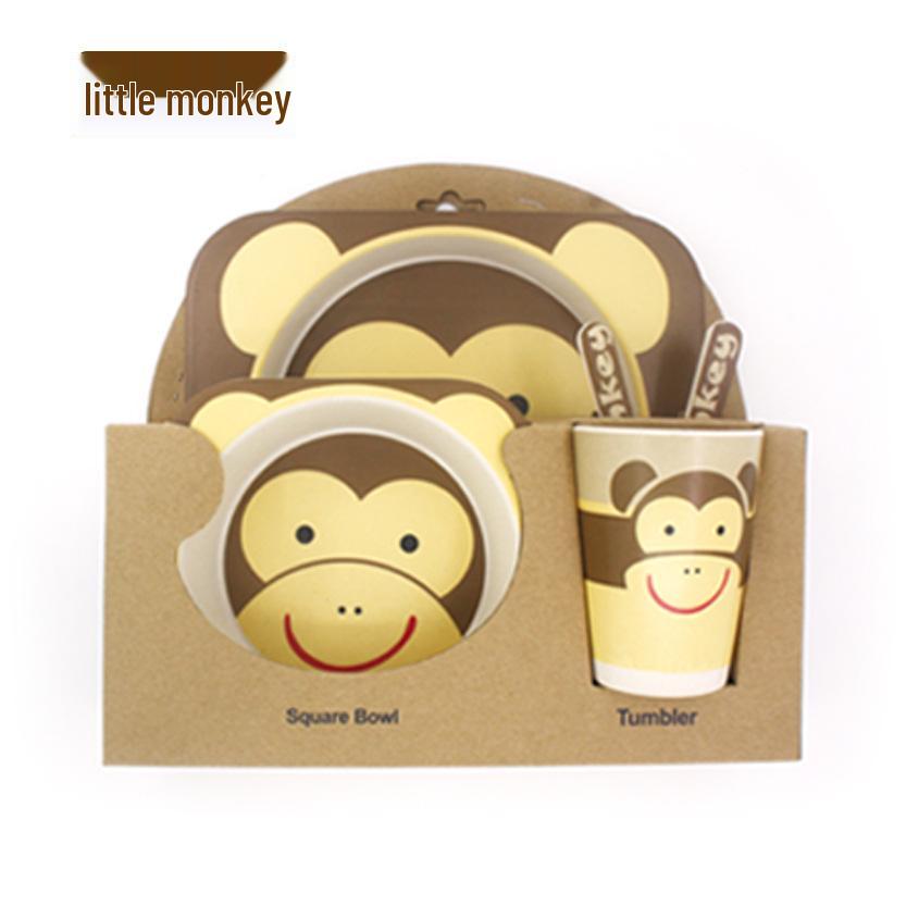 Kreativní dětská jídelní sada z bambusového vlákna - Pěti dílný kreslený design pro děti.