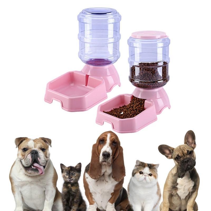 Pet Feeder and Waterer Dispensing Fed Automatic Feeder and Water Dispenser Dog for Cat Pets Bowl