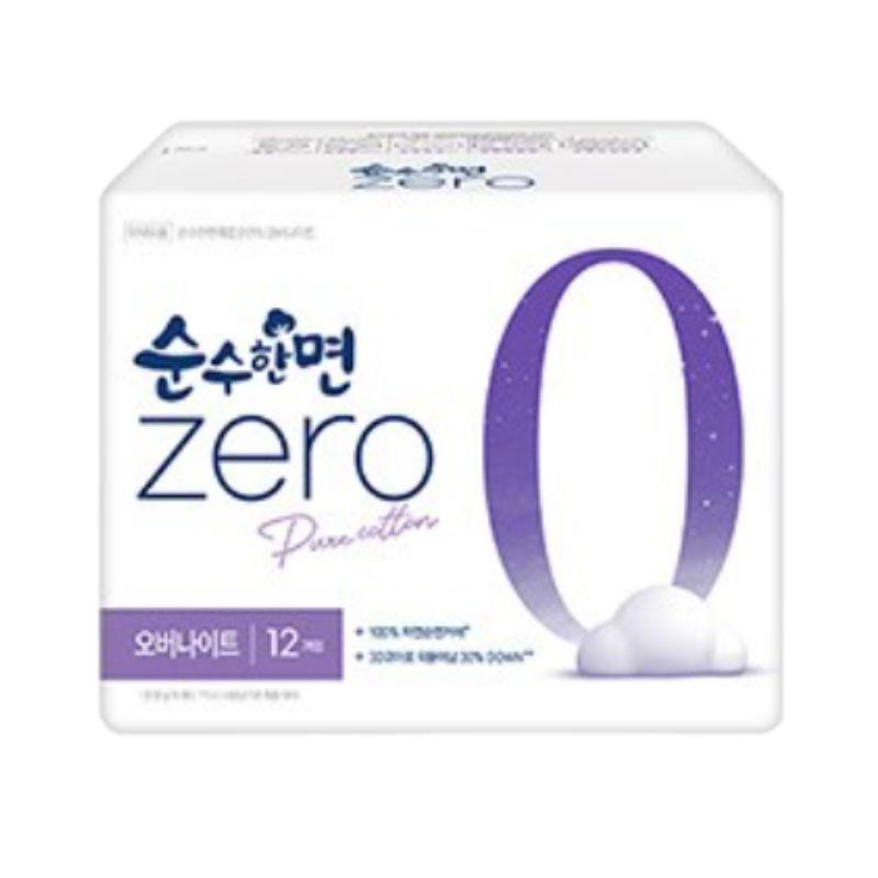 Pure Cotton ZERO Winged Overnight Sanitary Pads 33cm 12 Pads x 2 Packs Korean Feminine Hygiene Pads Over Night*2