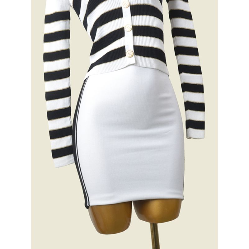 

American Fashion Brand Color Matching Sexy Knitted Hip Skirt Fashion Style Sexy Foreign Trade Original Order Skirt White(Skirt) L