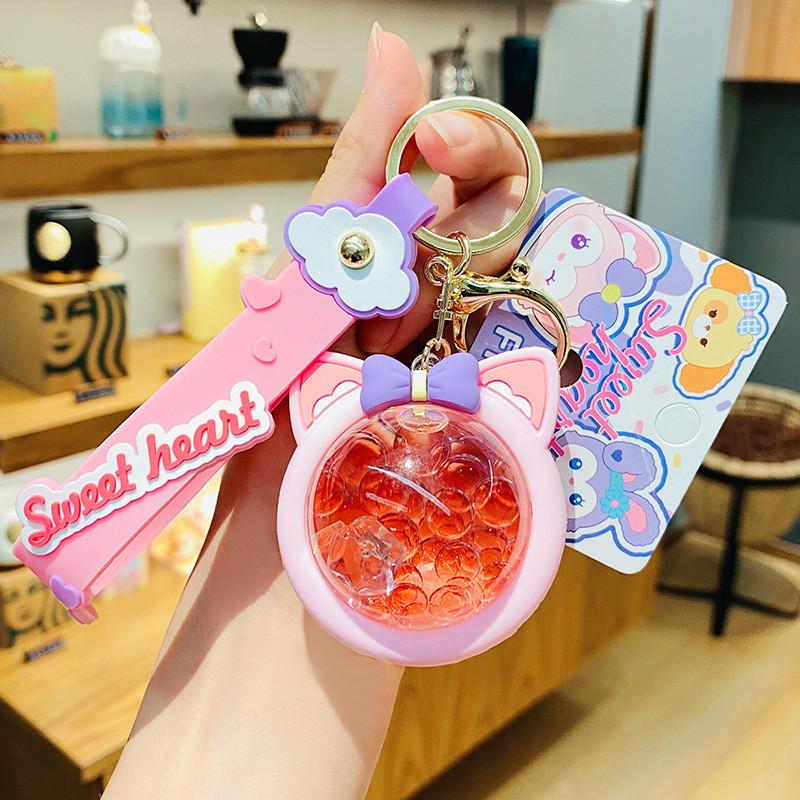 

Adorable Keychain Bunny With Floating Bottle Design Stylish Acrylic Key Ring Belle