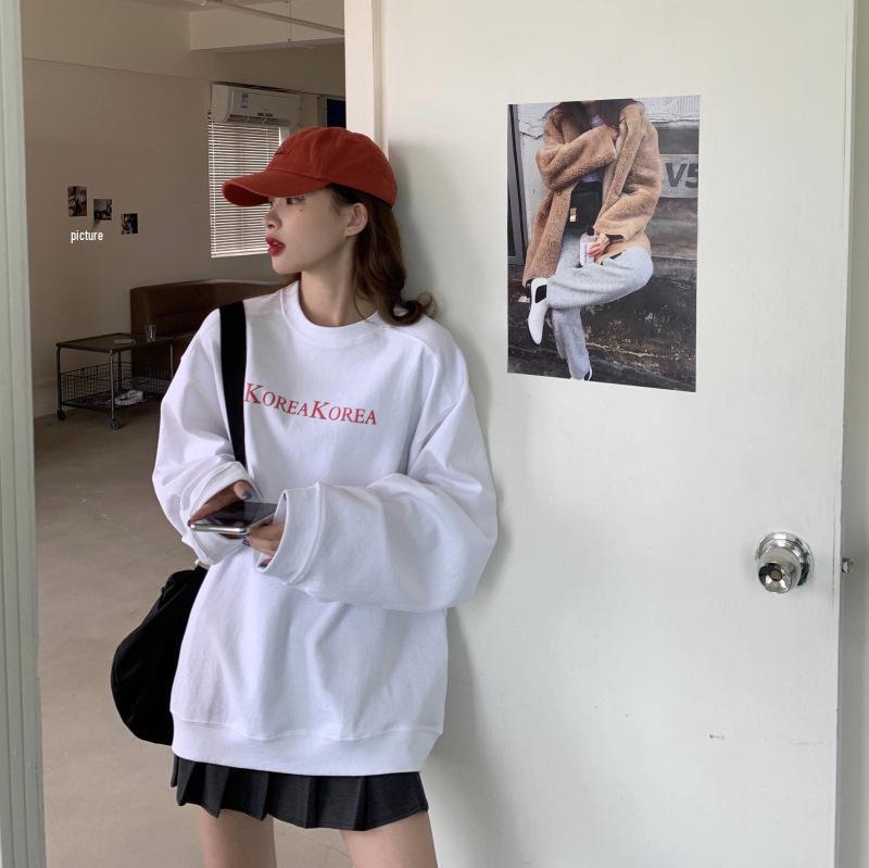 Dame Lyseblå Retro Street Style Koreansk Løs Genser