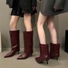 Winterliche, dünne, niedrige Stiefeletten mit niedrigem Absatz, kniehoch, modisch, spitz zulaufend, elegante Schuhe zum Hineinschlüpfen, ideal für Hochzeiten und Partys