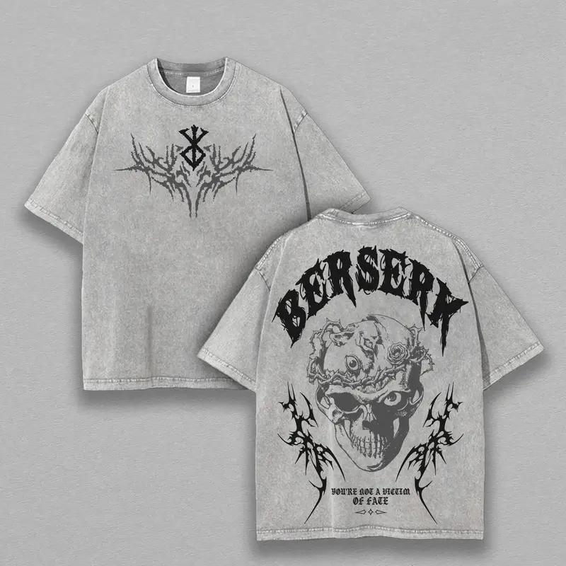 Berserk Guts Anime Printed Tee Men Women Washed Cotton T-shirts Manga Vintage T Shirt Harajuku Male Loose Short Sleeve Tshirt