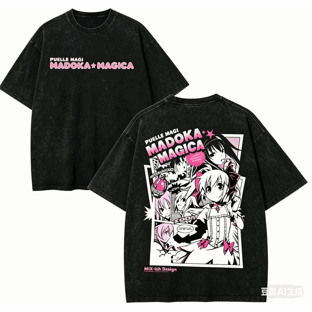 Puella Magi Madoka Magica Washed T-shirt Year round clothing high quality personality Clothes Plus Size Unisex New Model Washed Vintage Loose