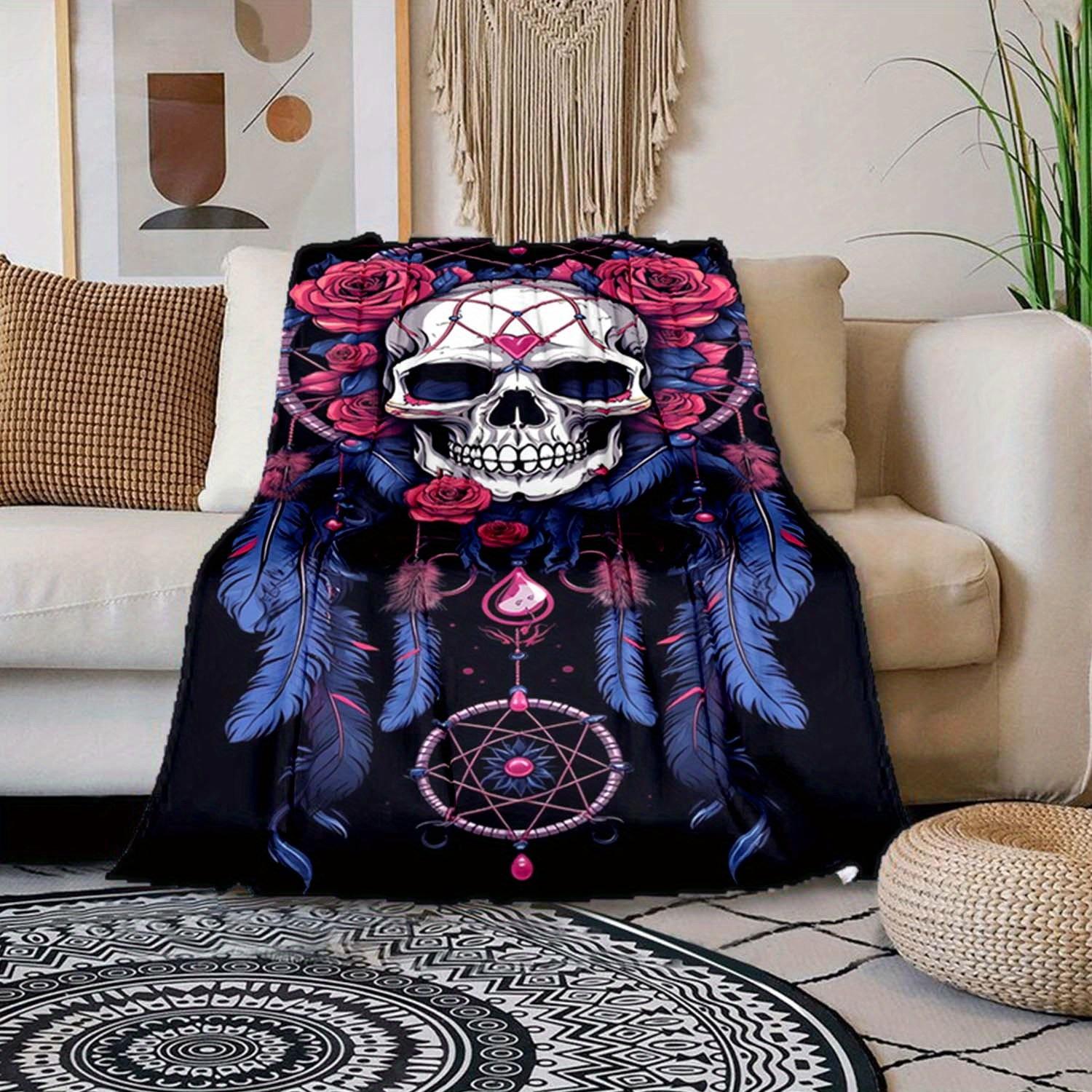 1pc Skeleton Print Blanket,Soft Warm Throw Blanket Nap Blanket For Couch Sofa Office Bed Camping Travel 130cmx150cm