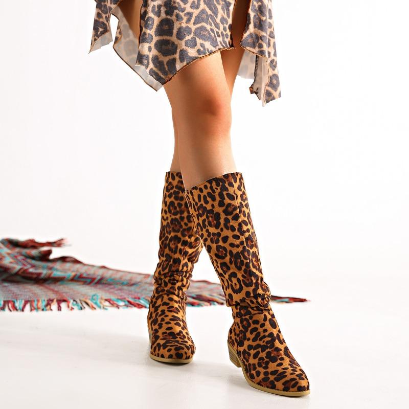 Summer new large size leopard print high boots women wear fashionable thin boots