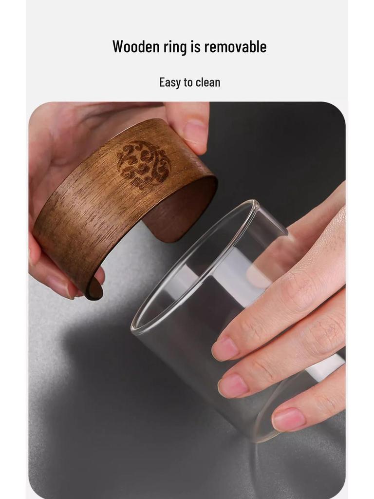 Walnut Wood Anti-Scald Glass Teacup - Japanese Kung Fu Master Tea Set for Home Use