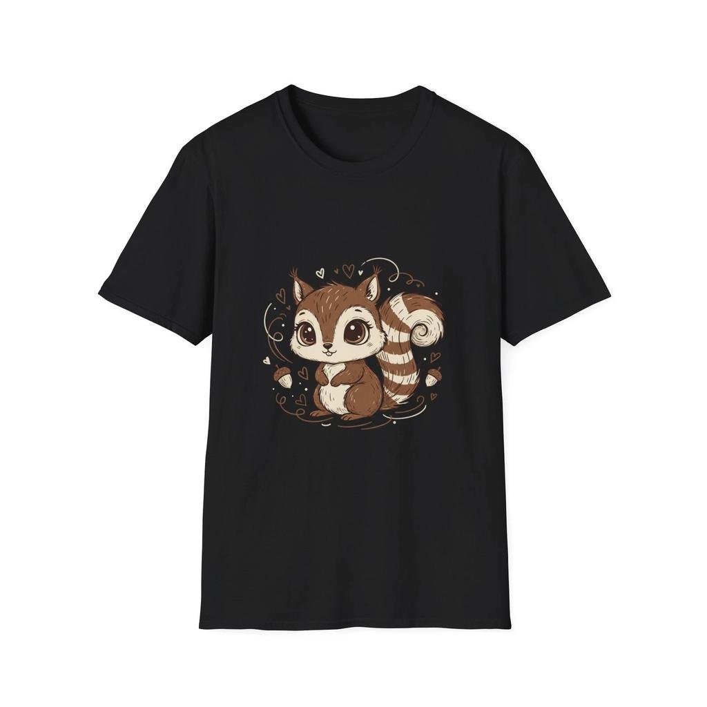 Eichhörnchen Niedlich Kawaii Anime Schwarzes T-Shirt Cartoon Japanisches Grafik-T-Shirt