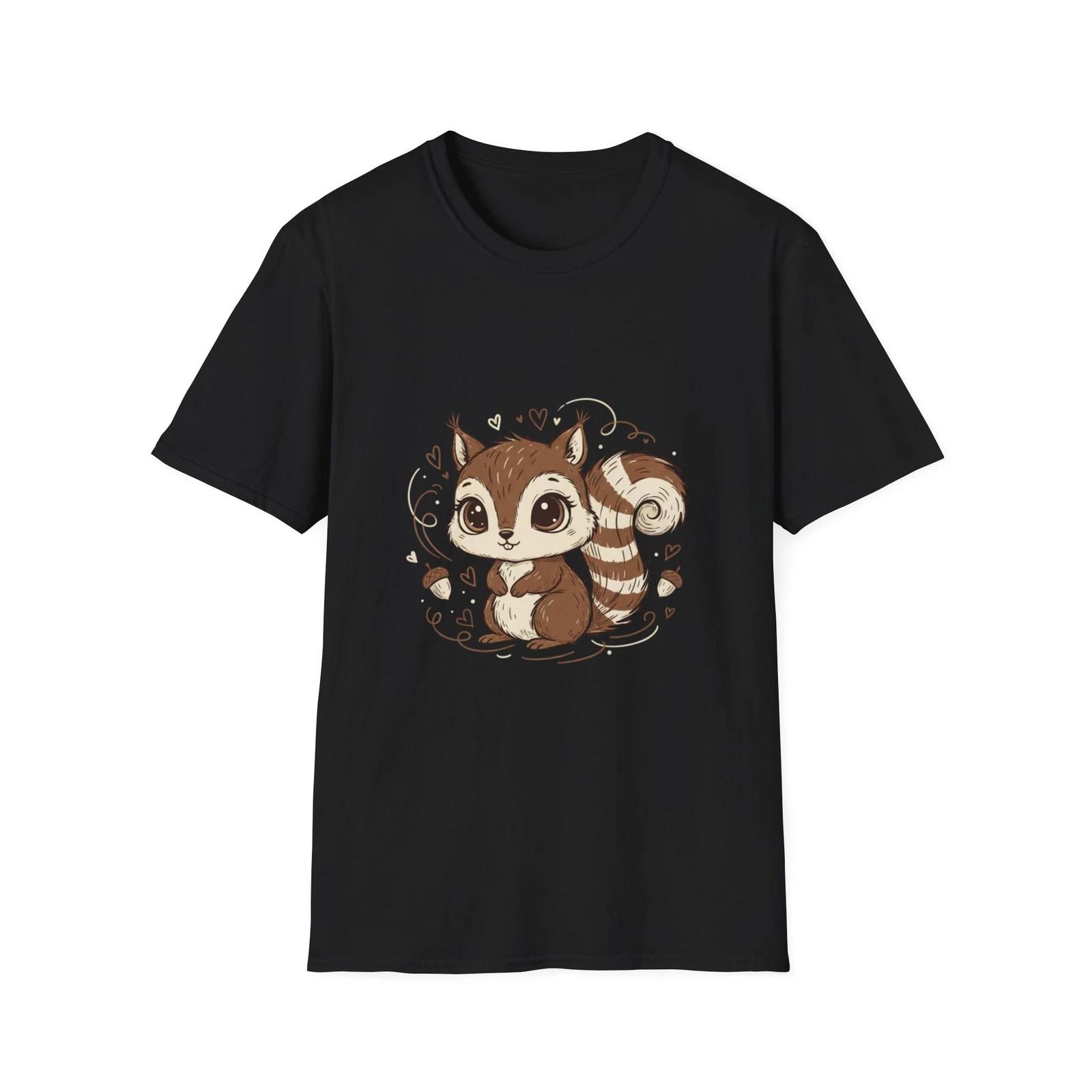 Squirrel Cute Kawaii Anime Black Tee Cartoon Japanese Graphic T-Shirt 3XL