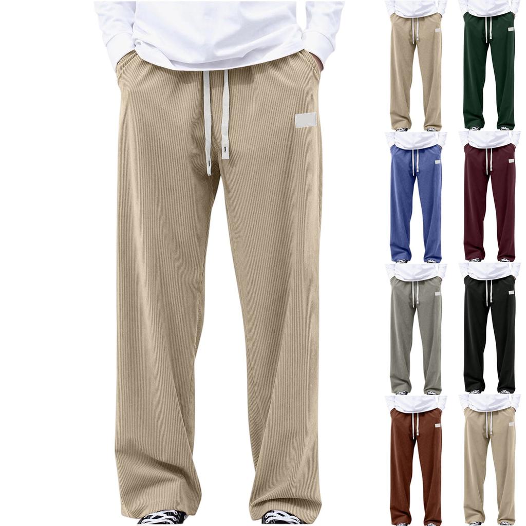 Men's Loose Casual Trousers, Elastic Waist Drawstring, Lightweight With Pockets, Comfortable And Breathable Corduroy Trousers