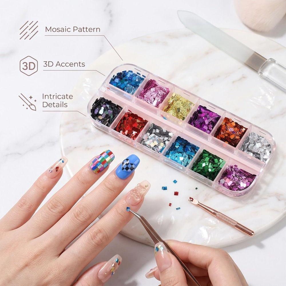 Laser Shiny Nail Glitter Flakes 12-Grid Nail Decoration Accessories  French Manicure