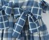 French Summer Plaid Puff Dress with Bow Tie and Short Sleeves