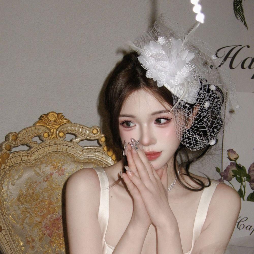 Sweet Veil Hat Headwear Flower Funeral Headdress All-match Feathers Fascinator Hat  Lady/Bride