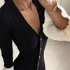 LYRIA Elegant Knitted V-neck Long Dress Women Patchwork Single Breasted Long Puff Sleeve Slim Dresses Chic Female Hip Package Vestidos
