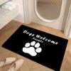 Dogs Welcome People Tolerated Door Mat, Funny Dog Paw Print Entrance Rug, Pet Lover Floor Mat, Black Non-Slip Carpet for Home