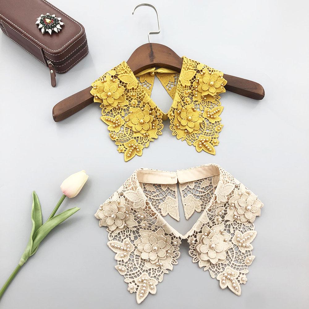 Fashion Multi-Color Hollow Out Lace Beaded Detachable Faux Collar Elegant Knitted Polyester Neck Accessory for Sweaters Shirt