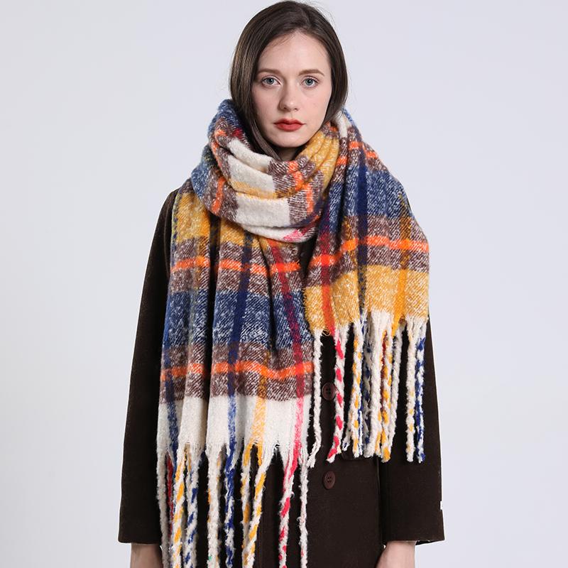 NEW Luxury Cashmere Women Plaid Scarf Winter Warm Shawl and Wrap Bandana Pashmina Long Tassel Female Foulard Thick Blanket