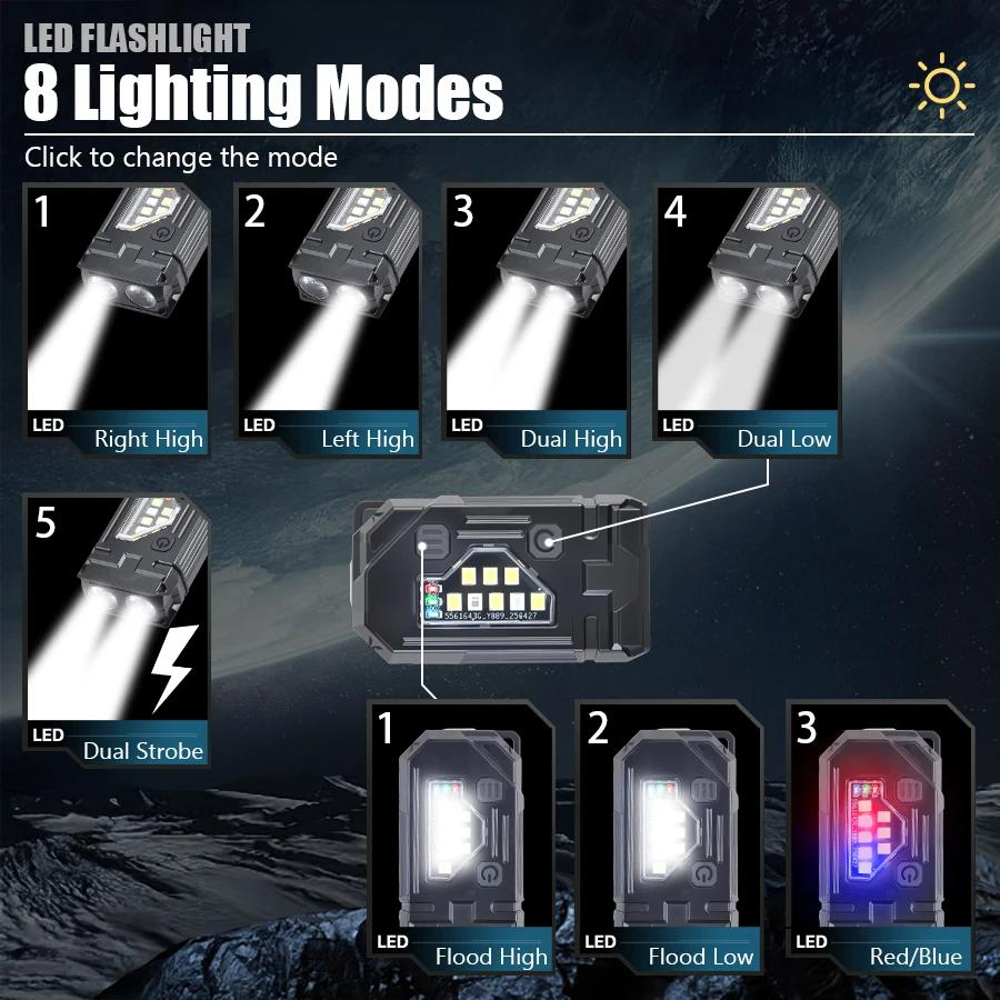 Mini Keychain EDC Flashlight - Rechargeable Magnetic Torch Light with Pen Clip & Hat Clip, Super Bright Lamp for Outdoor/Fishing