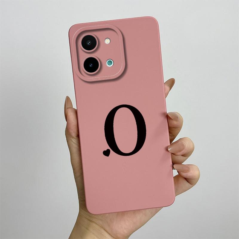 For vivo Y28 4G Case vivo Y28 4G Cover Cute Initial Letters Square Liquid Soft Silicone Phone Case Matte Shockproof Back Cover