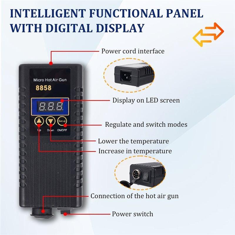 AT19-1Set Hot Air Rework Station, LCD Digital Display Soldering Hot Air Guns, Portable Mini Rework Dryer-Type Solder EU Plug