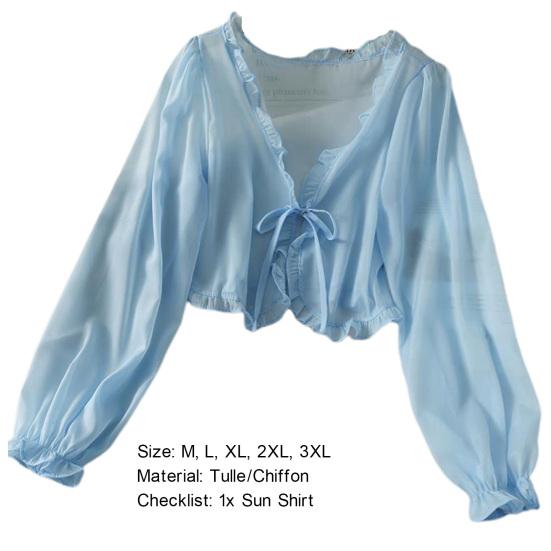 Dámský tenký kabát jednobarevný ochrana proti slunci letní šifonový kardigan s mašlí košile pro každodenní nošení