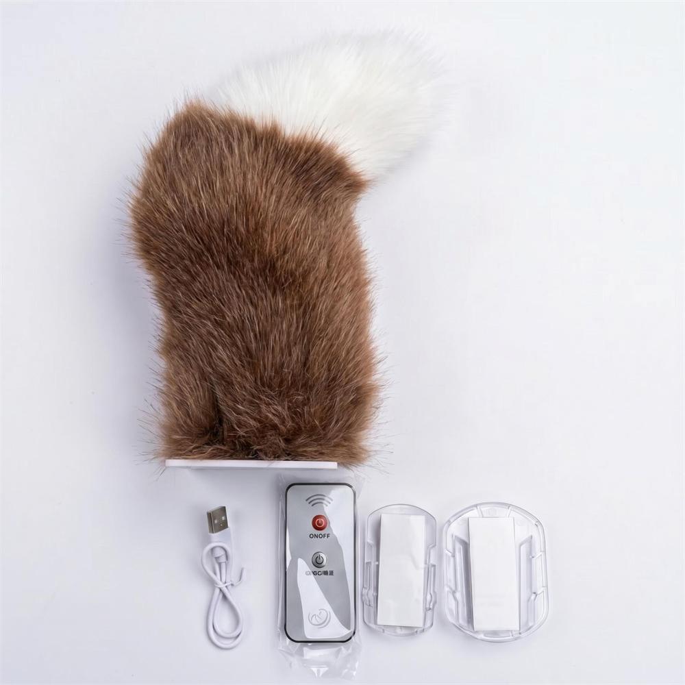 Electric Wagging Tail for Car Cute Plush Moving Auto Interior Exterior Ornament Remote Control Scooter Decor