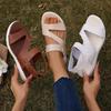 Summer Solid Color Round Head One-word Velcro Fashion Women's Large Size Wedge Sandals
