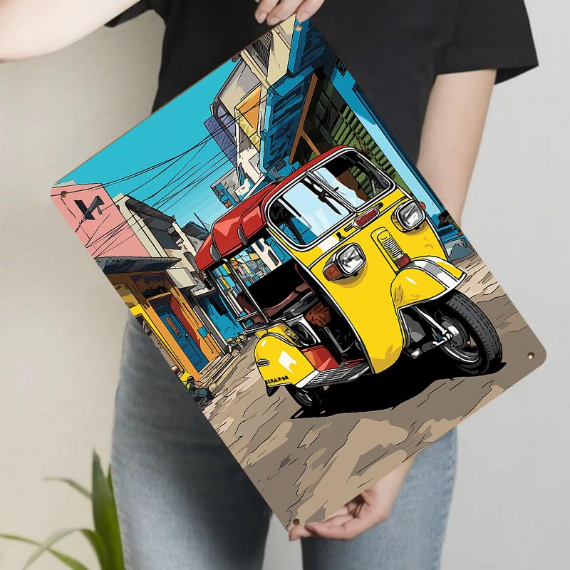 

Thai Tuk Tuk Street View Custom Metal Wall Art Vintage Living Room Decor Restaurant Mural Hanging Painting 20x30cm（7.8x11.8inch）