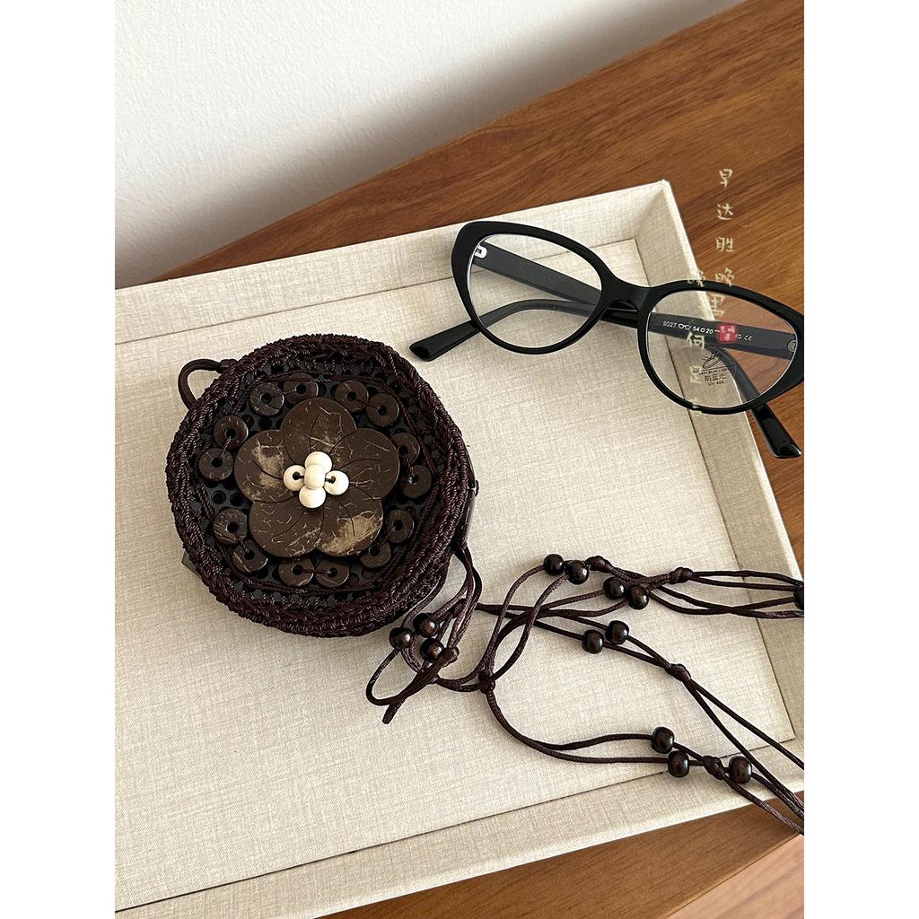 2025 New Bohemian Ethnic Style Handmade Coconut Shell Mini Coin Purse - Vintage & Unique Design Hand - Woven for Women