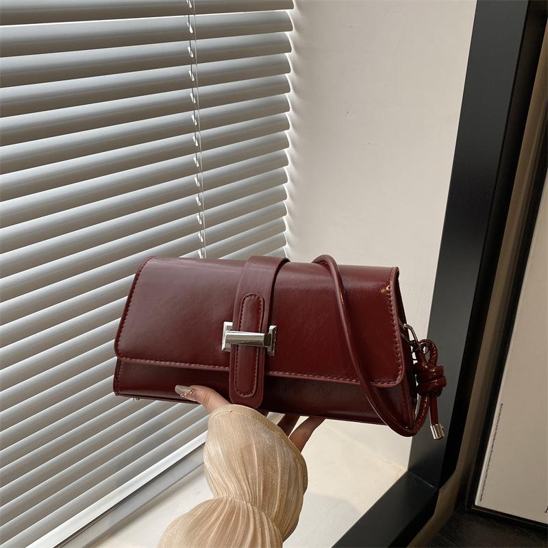 French Chic Faux Leather Baguette Bag Trendy Shoulder Armpit Crossbody Purse