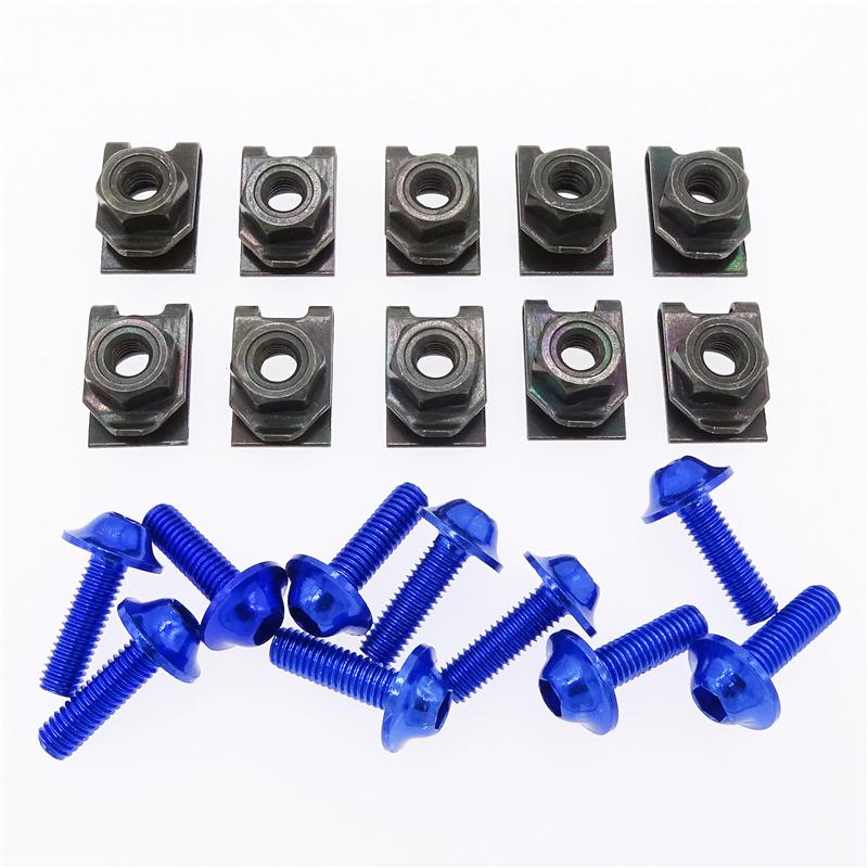 10 Pcs Aluminum Alloy Screw Bolt and U Type Clips with Nut M5 5mm for Motorcycle Scooter ATV Moped
