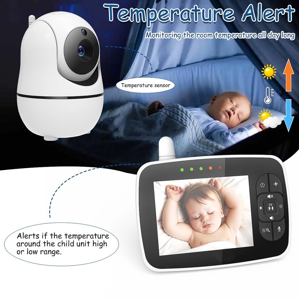 100-240 AC Video Baby Monitor 2.4G Wireless with 3.5 Inches LCD, 24Hrs Battery 900ft Range 2 Way Audio Temperature Sensor