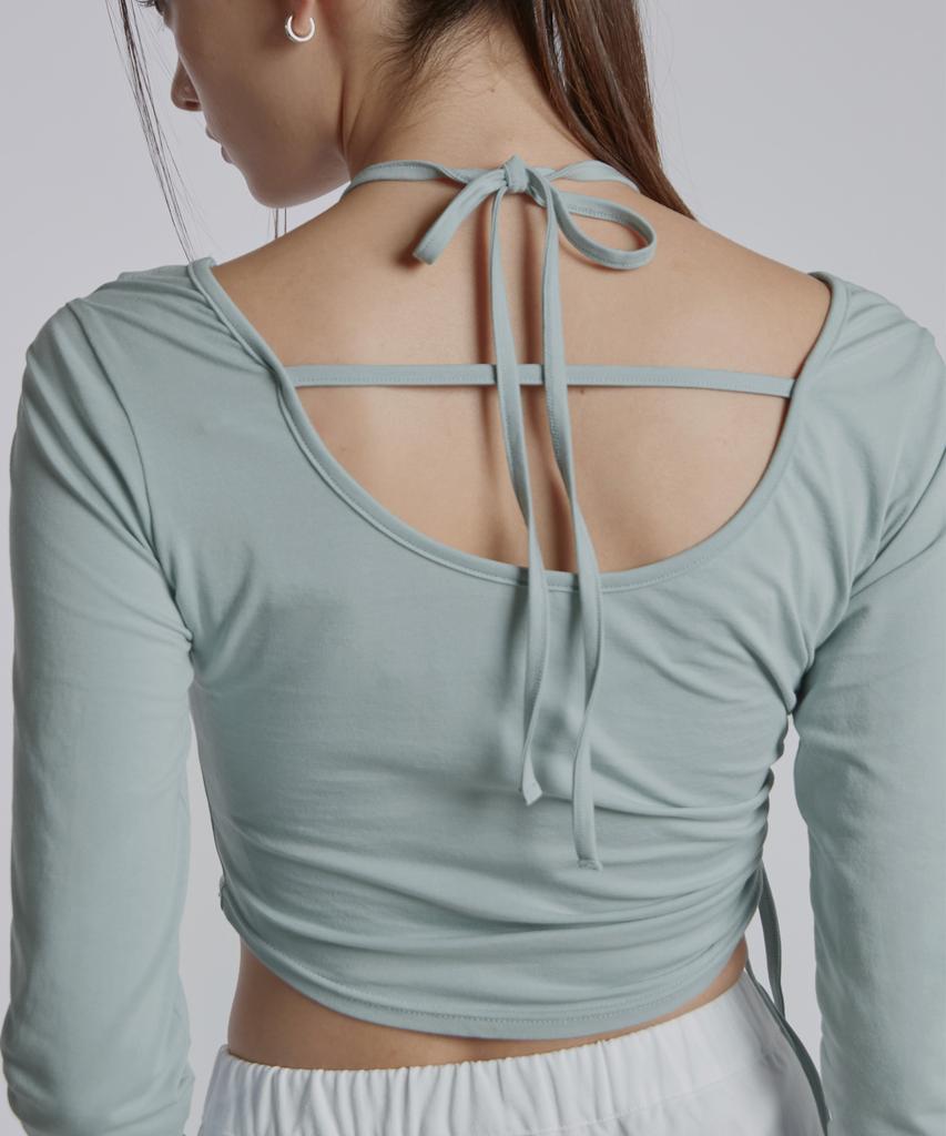 JINJUSE Halter Neck Shirring Top[Mint]