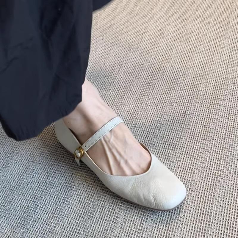 Sheepskin Version~ Genuine Leather Mary Jane One-word Buckle Single Shoes Women's New Soft-soled Small Leather Shoes Ballet Flat Shoes