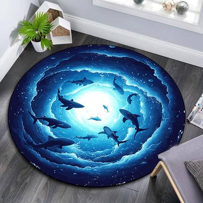 Haie Runder Teppich, Teppich für Wohnzimmer Schlafzimmer Sofa Spielzimmer Dekoration, Rutschfeste Bodenmatte