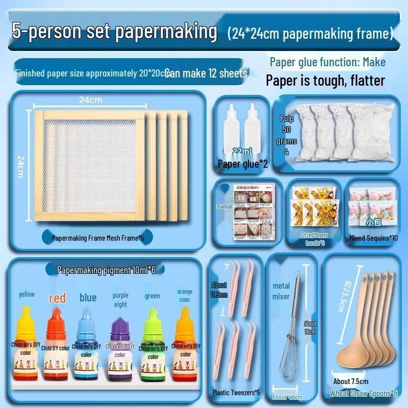 DIY Ancient Papermaking Kit for Kids: Educational Flower & Plant Pulp with Wooden Frame Screen Tools