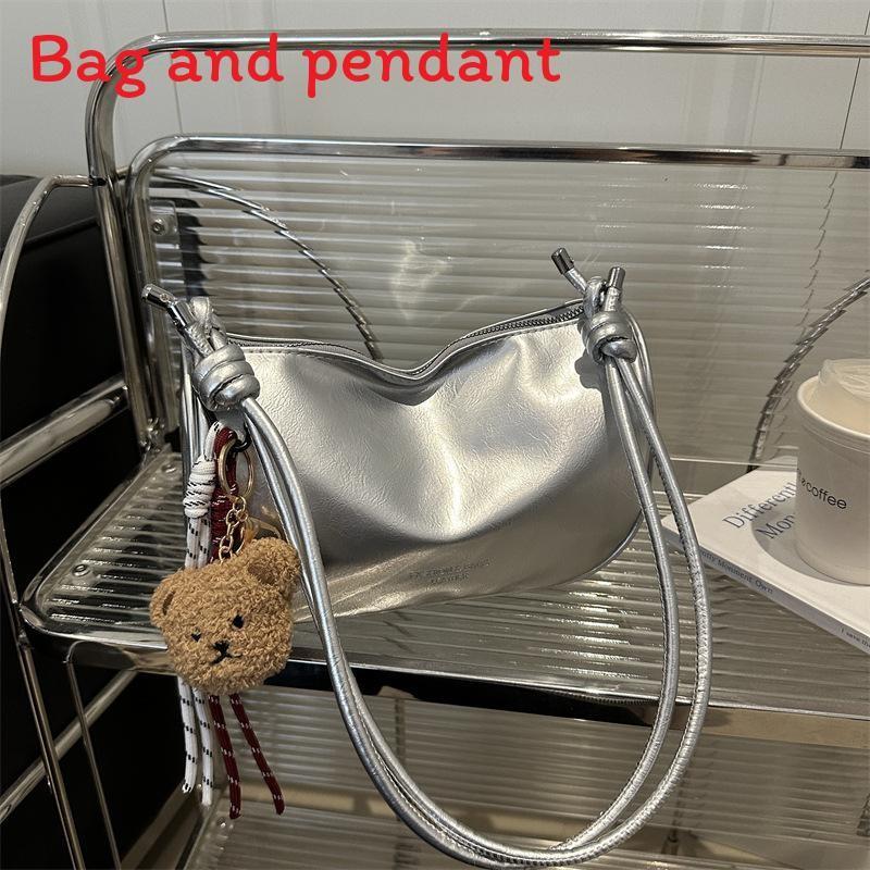 

Color Minimalist Solid Letter Printed Women Casual Shoulder Bag With Pendant