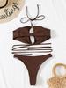 2021 Women's Sexy Solid Color Bandage Bikini Swimsuit - Split Design 9942