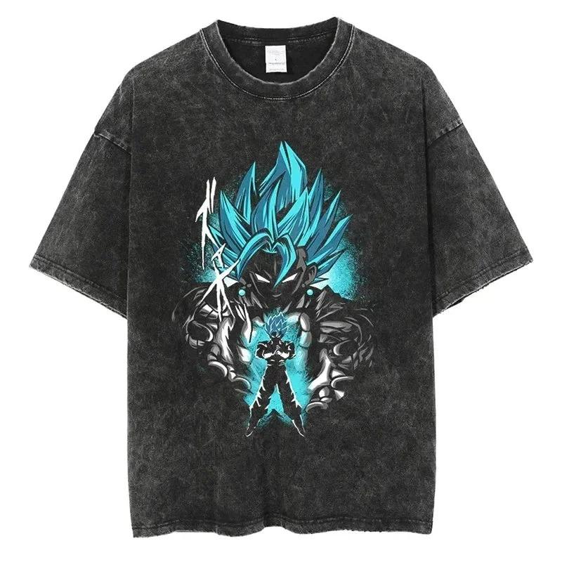 Anime Dragon Ball Z Vegeta Vintage Wash T-Shirt Short Sleeve Loose Sports Fitness T-Shirt Men's Harajuku Clothing Dragon Ball