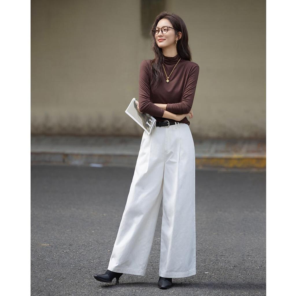 dme Warm Ginger Fleece Autumn New Slim Fit Thin Half Turtleneck Long Sleeve Women's Base Shirt