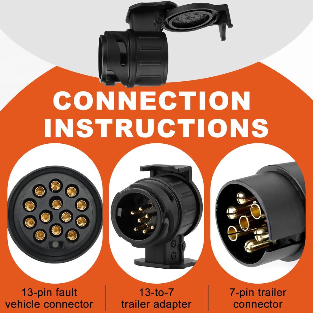 13 To 7 Pin Plug Adapter Trailer Connector 12V Towbar Towing Waterproof Plugs Socket Adapter Protect Connections