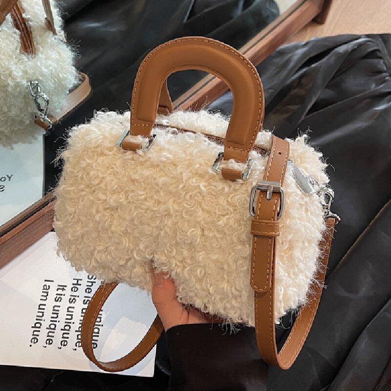 Torebka na rękę jesienna z wełny jagnięcej damska nowa moda torba na ramię niszowy trend torba listonoszka