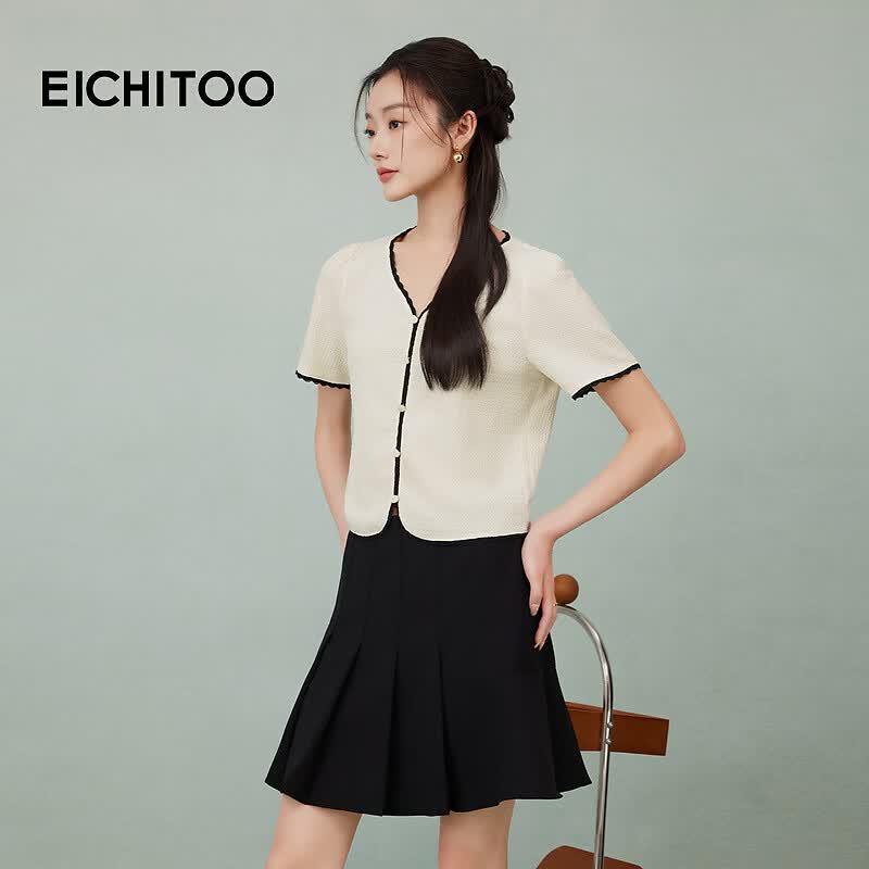 EICHITOO Color Block Loose Fit Short Sleeve Knit Top