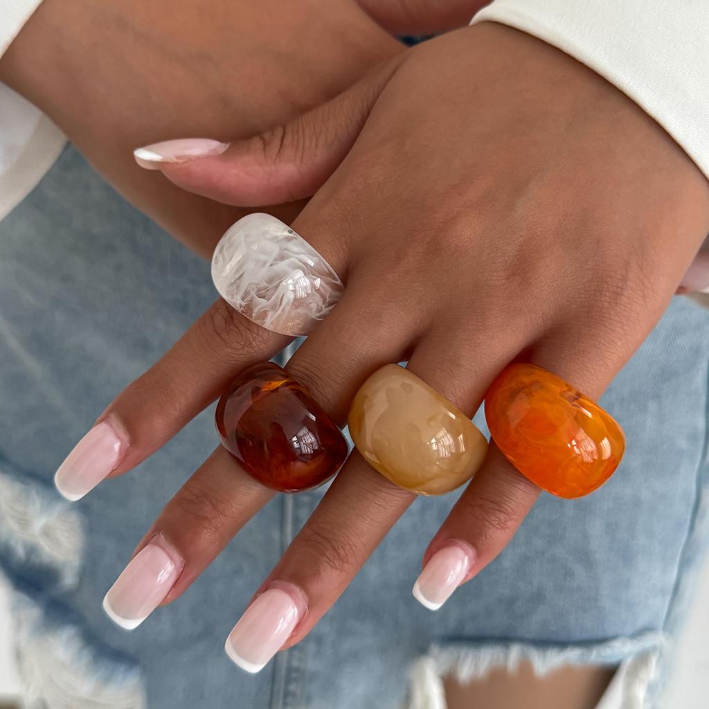 Ingemark Creative Irregular Smooth Resin Rings for Women New Trend Boho Colorful Finger Rings Aesthetic Festival Party Jewelry